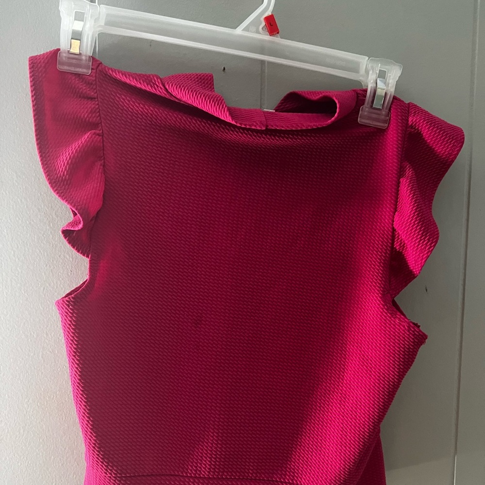 SHEIN Pink Flutter Sleeve Ribbed Tank Top